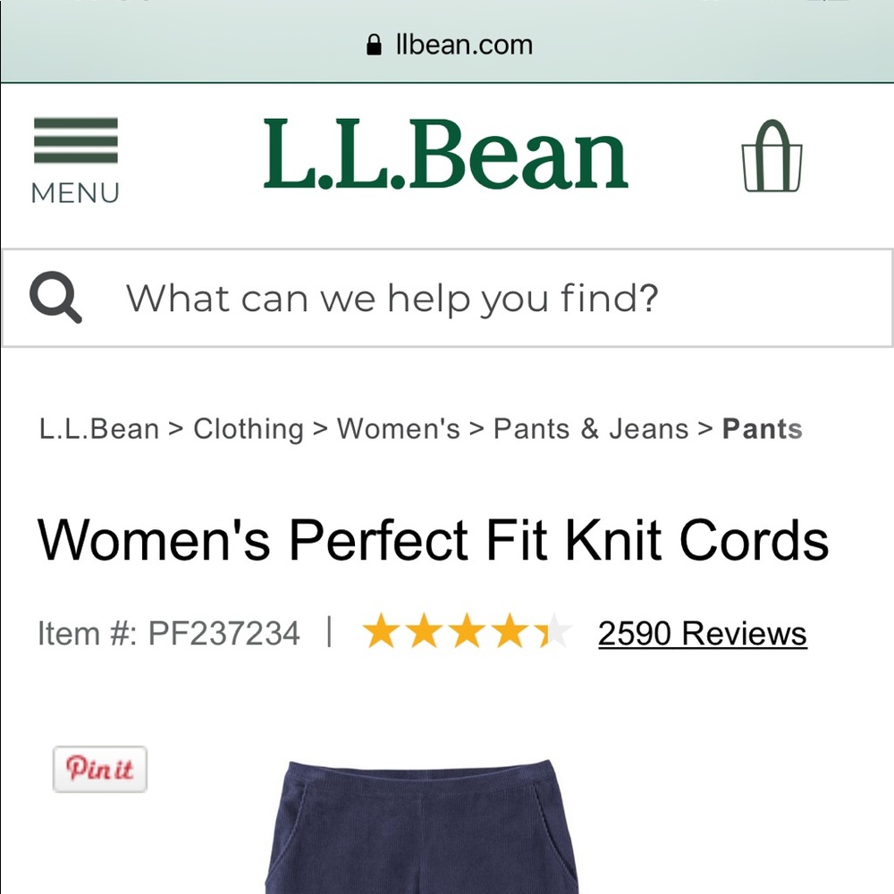 L.L. Bean Perfect Fit Knit Chords (Blue)